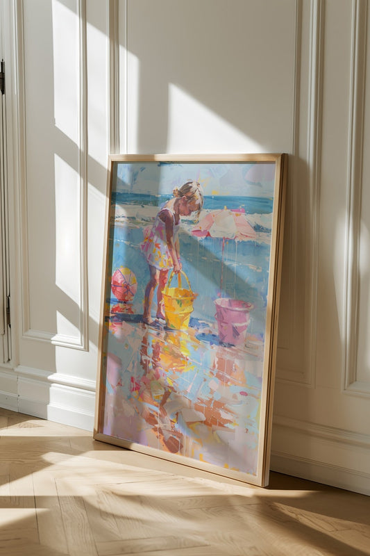 Beach Print: Girl with Buckets, Coastal Wall Art