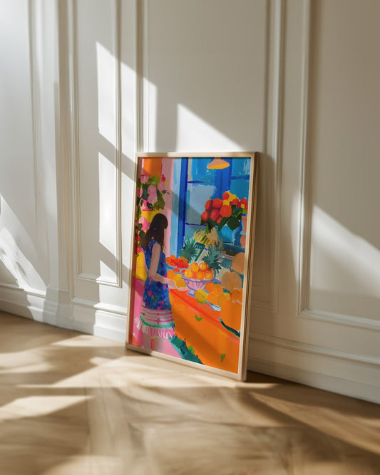 Colorful Flower Market Art Print: Maximalist Danish Pastel Decor