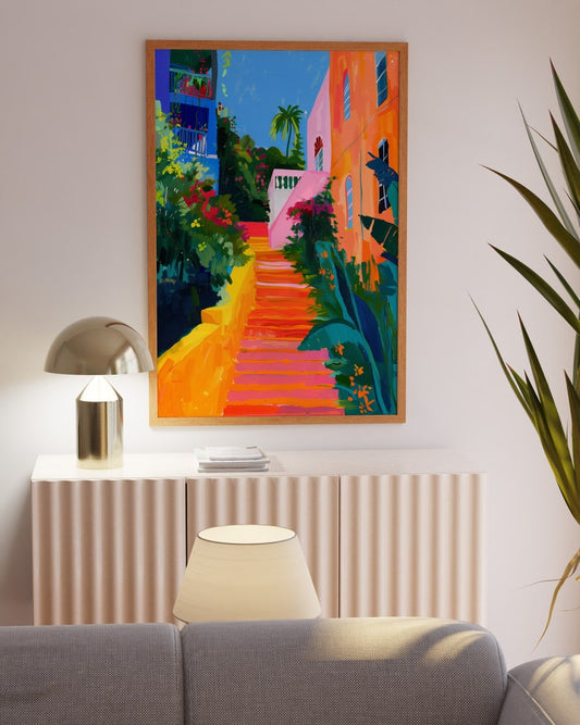 Colorful Stairway Art Print: Maximalist Kitsch Wall Decor
