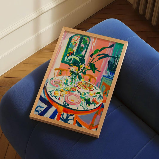 Colorful Breakfast Table Art Print: Matisse Style Kitchen Decor