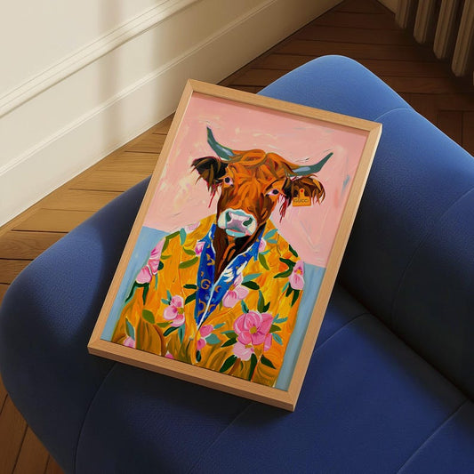 Colorful Cow Art Print: Eclectic Maximalist Wall Decor