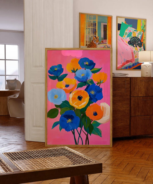 Abstract Pink Flower Print: Colorful Boho Wall Art