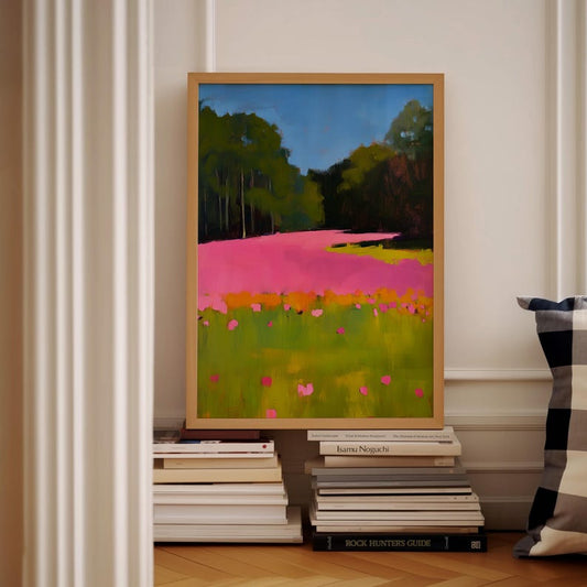 Abstract Floral Scenery Art Print: Pastel Pink Green Home Decor